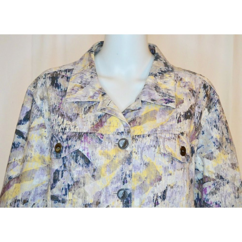 Chico’s Linen Blend Abstract Button Front Jacket … - image 2